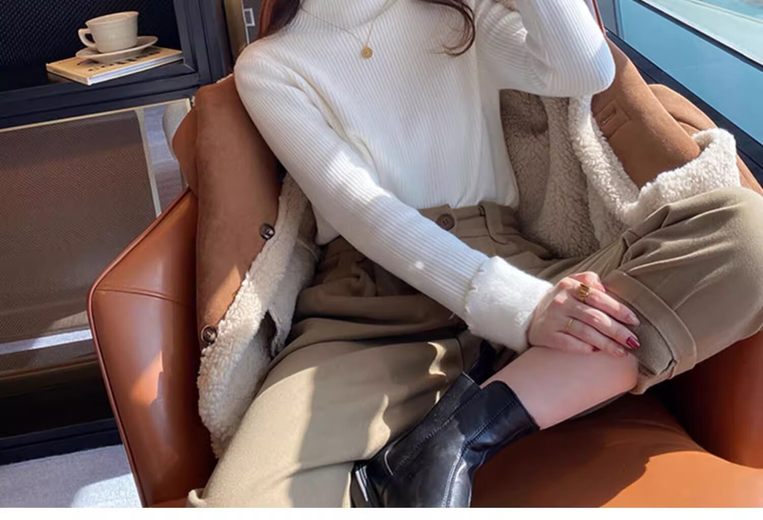 YUZHAOLIN Half Turtleneck Fleece Lined Ruffled Edge Sweater Women Autumn Winter Thickened Knitwear Warm Top 13