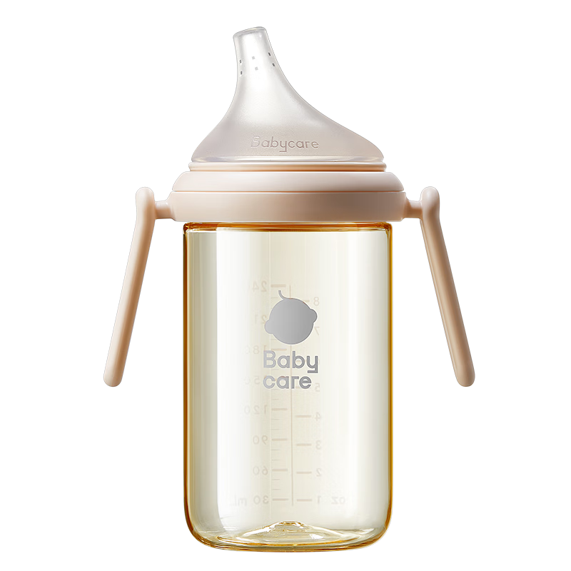 Babycare Lying Bottle, Breast-Like, Newborn Training Cup, PPSU Material, Drop-Resistant, Large Nipple, 240ml, Kekou Pink