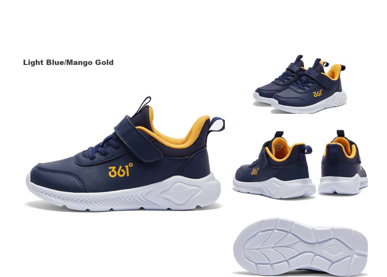 361° Children's Shoes, Kids' Sports Shoes, Winter 2025, for Boys And Girls Aged 3-14, Leather School Running Shoes, Yellow, Size 39 53
