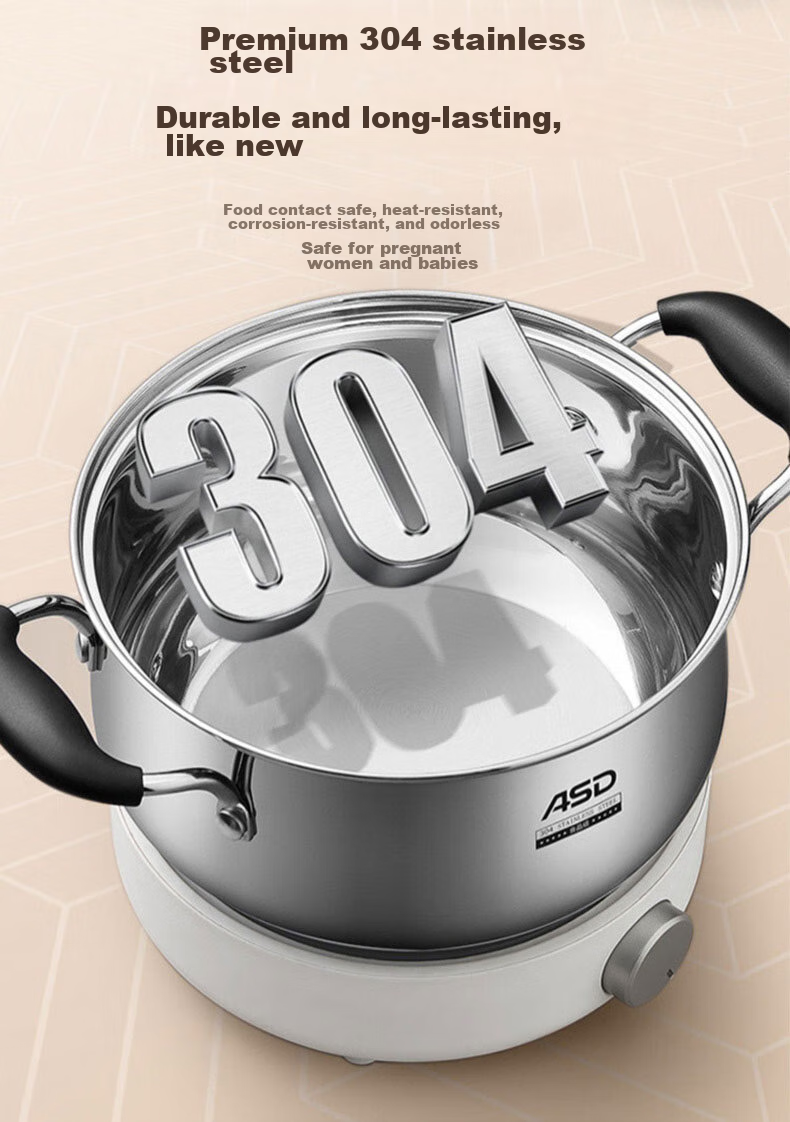 ASD Soup Pot, 304 Stainless Steel Steaming Pot, Thickened Bottom Stew Pot, Milk Pot, 24CM, Compatible with Gas And Induction Stoves, B1 8