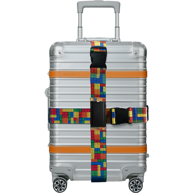 Banzheni Cross Packing Strap for International Luggage Check-In, Suitcase Binding Strap, Travel Security Packing Belt with Luggage Tag, LEGO World