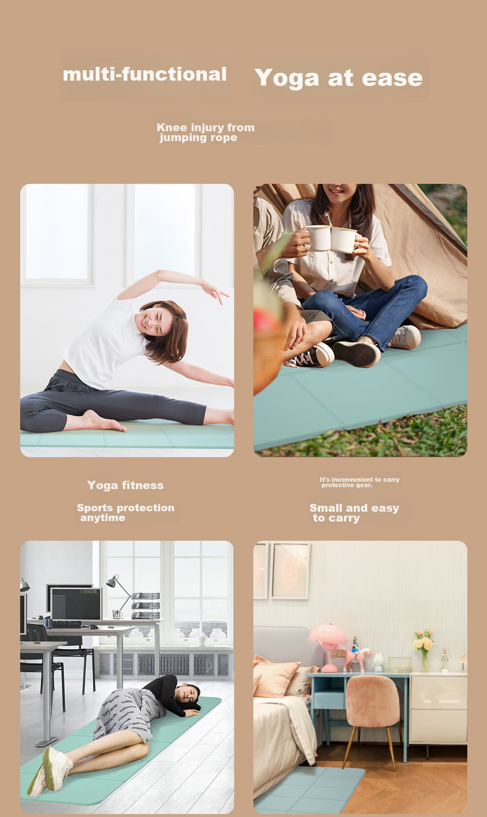 PROIRON Puli'ai Foldable Yoga Mat, TPE Portable Non-Slip Thickened Student Nap Mat, Men's And Women's Fitness Shock-Absorbing Floor Mat, Brow 3