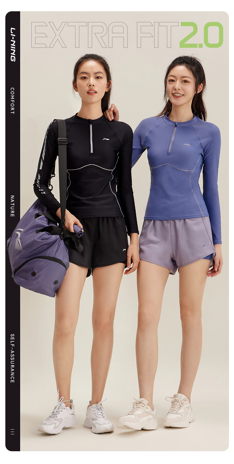 Li-Ning Hot Spring Swimming Suit for Women, Long-Sleeve Sun Protection Professional Swimsuit, Two-Piece Beach Diving Surfing Suit, 0022 Black XL 1