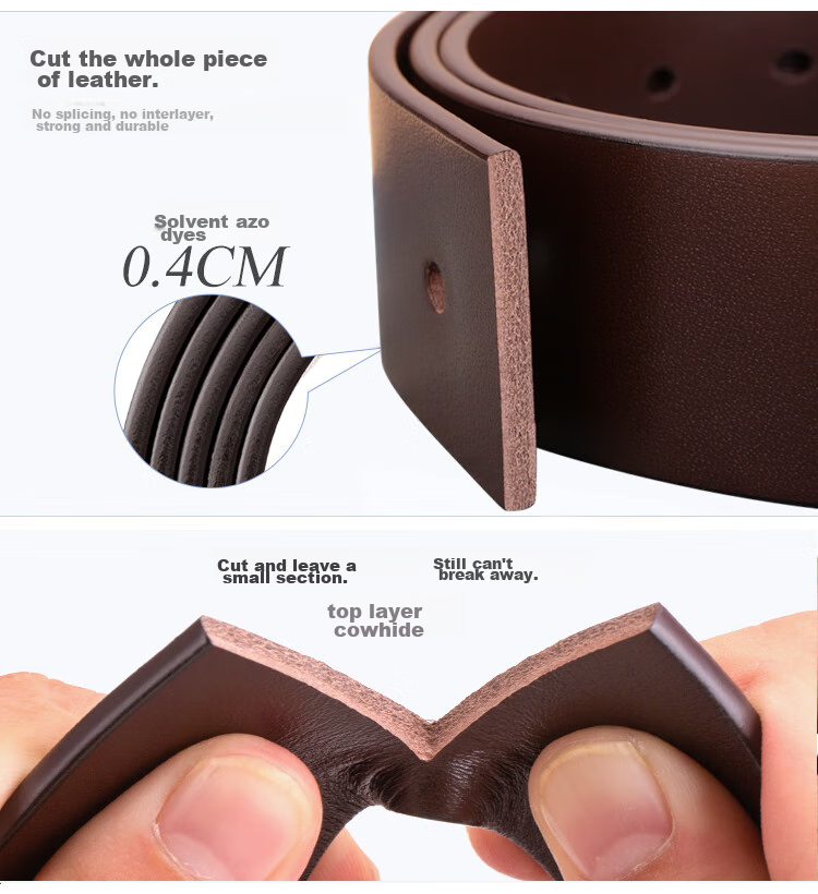 Cattlesboss Men's Genuine Leather Belt with Pin Buckle, Top-Grain Cowhide Waistband 1253 Gift for Dad, Dark Brown, 120cm 7