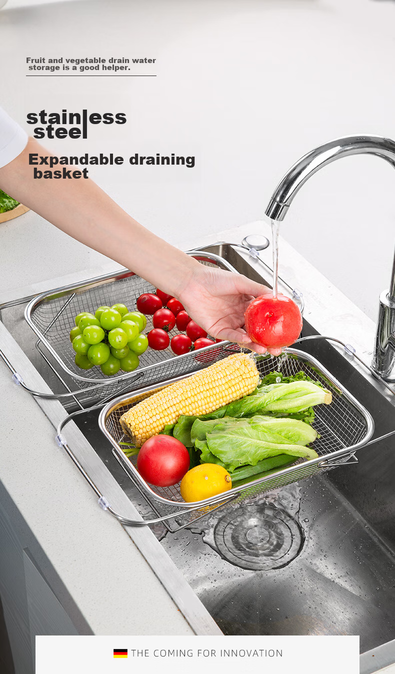 Newair Stainless Steel Draining Basket, Sink Drainer Rack, Extendable Dish Rack, Dishwashing Sink Fruit And Vegetable Washing Basket, Storage Rack 2