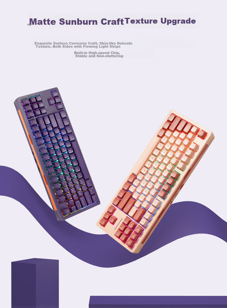 Hyeku Q3pro 87-Key Tri-Mode Wireless Bluetooth Customizable Mechanical Keyboard Hot-Swappable Gasket Structure Keyboard Gaming Office RGB Peach Soft Kaehua BOX Red Switch 3