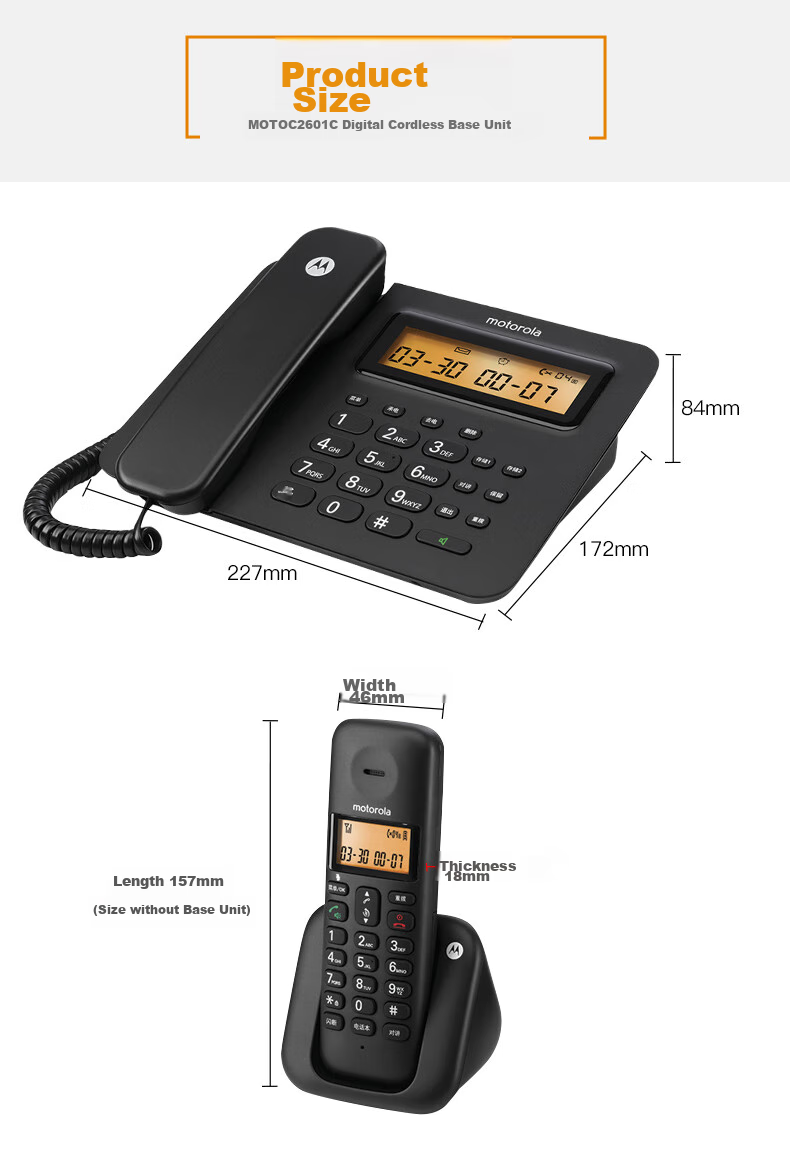 Motorola Digital Cordless Telephone, Wireless Landline Phone, Parent-Child Handset, Large Screen, Hands-Free, Voice Announce Function Requires Main Unit, C2601HC Child Handset (Black) 11