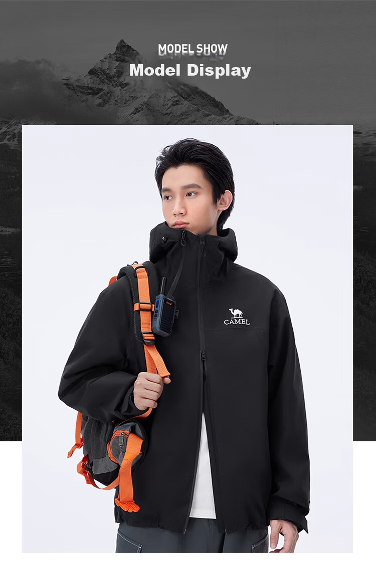 CAMEL Outdoor Hardshell Jacket for Men And Women, Windproof And Waterproof Coat, New Autumn Hiking Wear 2024 [Black Armor] R727 19