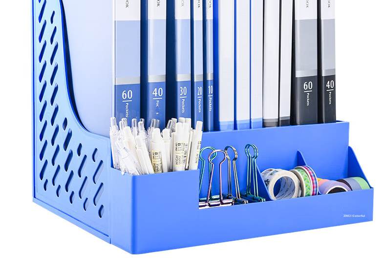 DiLe Premium Series Office Assistant File Tray/document Holder/file Rack/document Organizer/folder Four-Compartment File Basket Low Model with Pen Holder, 1855 Blue 4