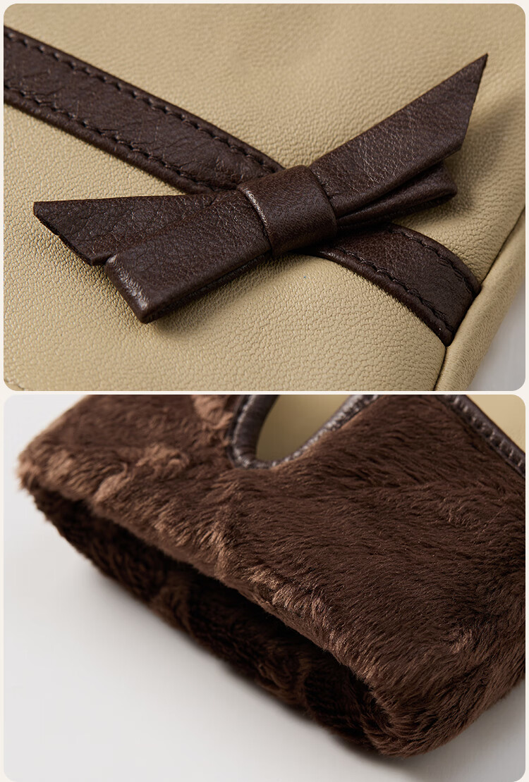 JIUMU Top-Layer Sheepskin Warm Genuine Leather Gloves for Women, Winter Fleece-Lined Windproof Cold-Resistant Gloves 5