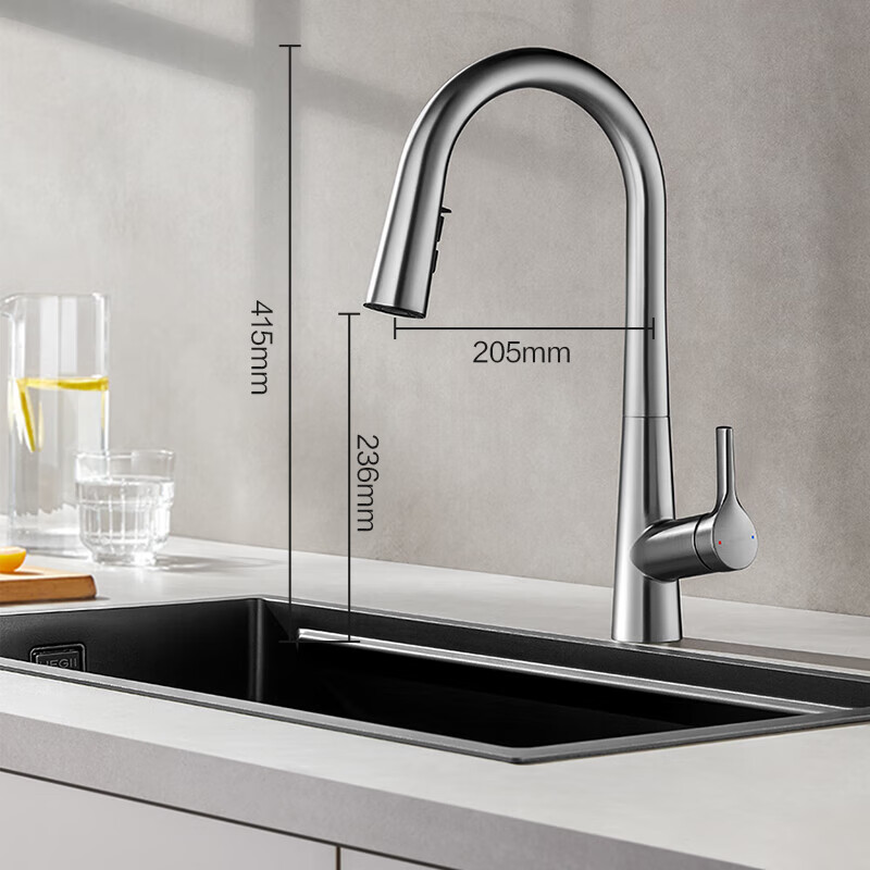HEGII Kitchen Faucet, Seamless Pull-Out Multifunctional Sink Rotating Hot And Cold Water Tap HMF928-412
