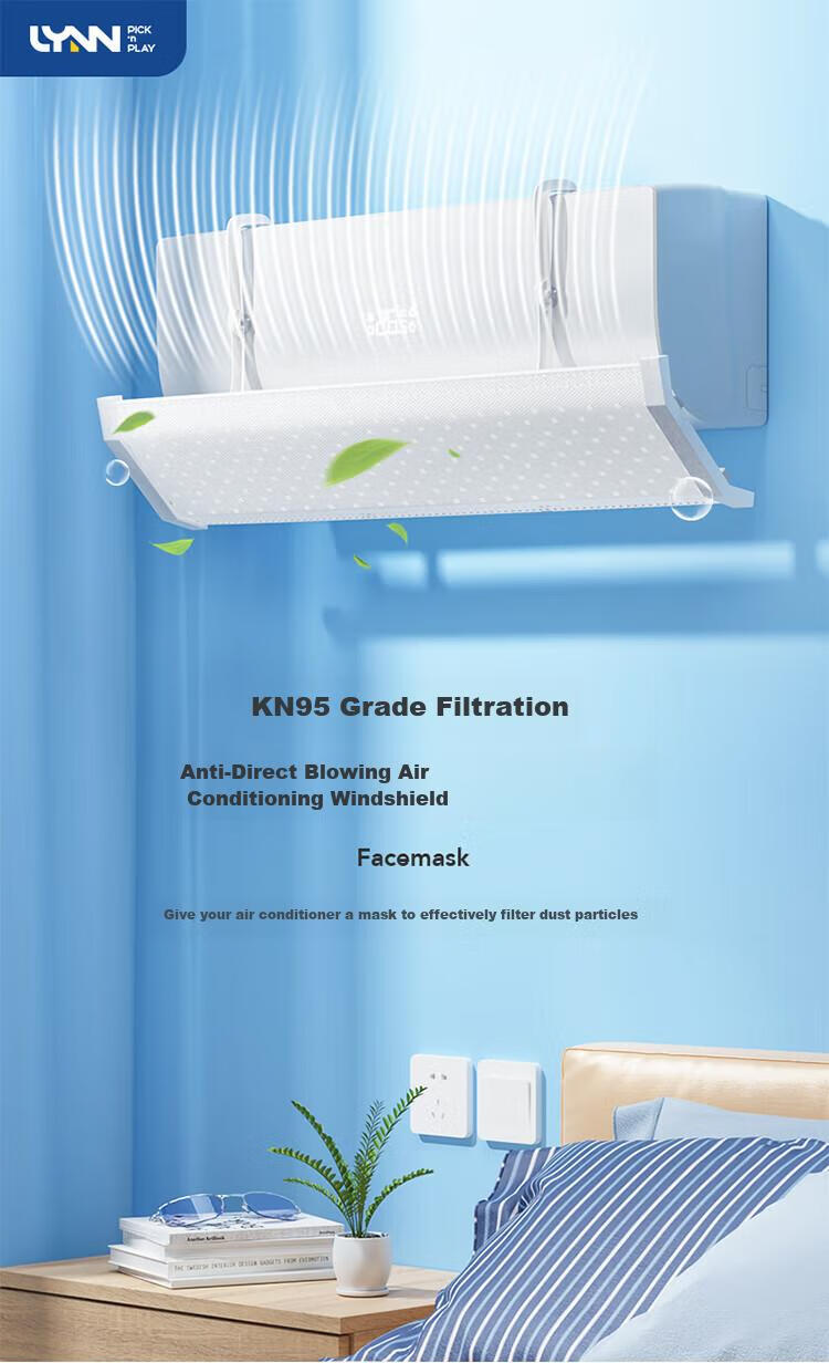 LYNN Air Conditioner Windshield, Filtered Anti-Direct Blowing Curtain, Negative Ion Filter, Efficient Antibacterial, Suitable for Postpartum Care 1
