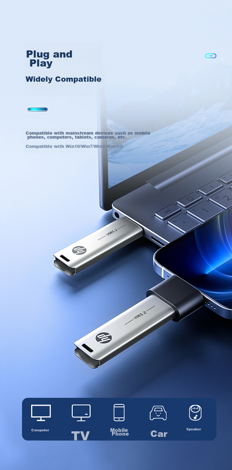HP 32GB USB3.2 Flash Drive X796W, High-Speed Read And Write, Multifunctional for Study And Office, Computer And Car Metal USB Drive 11
