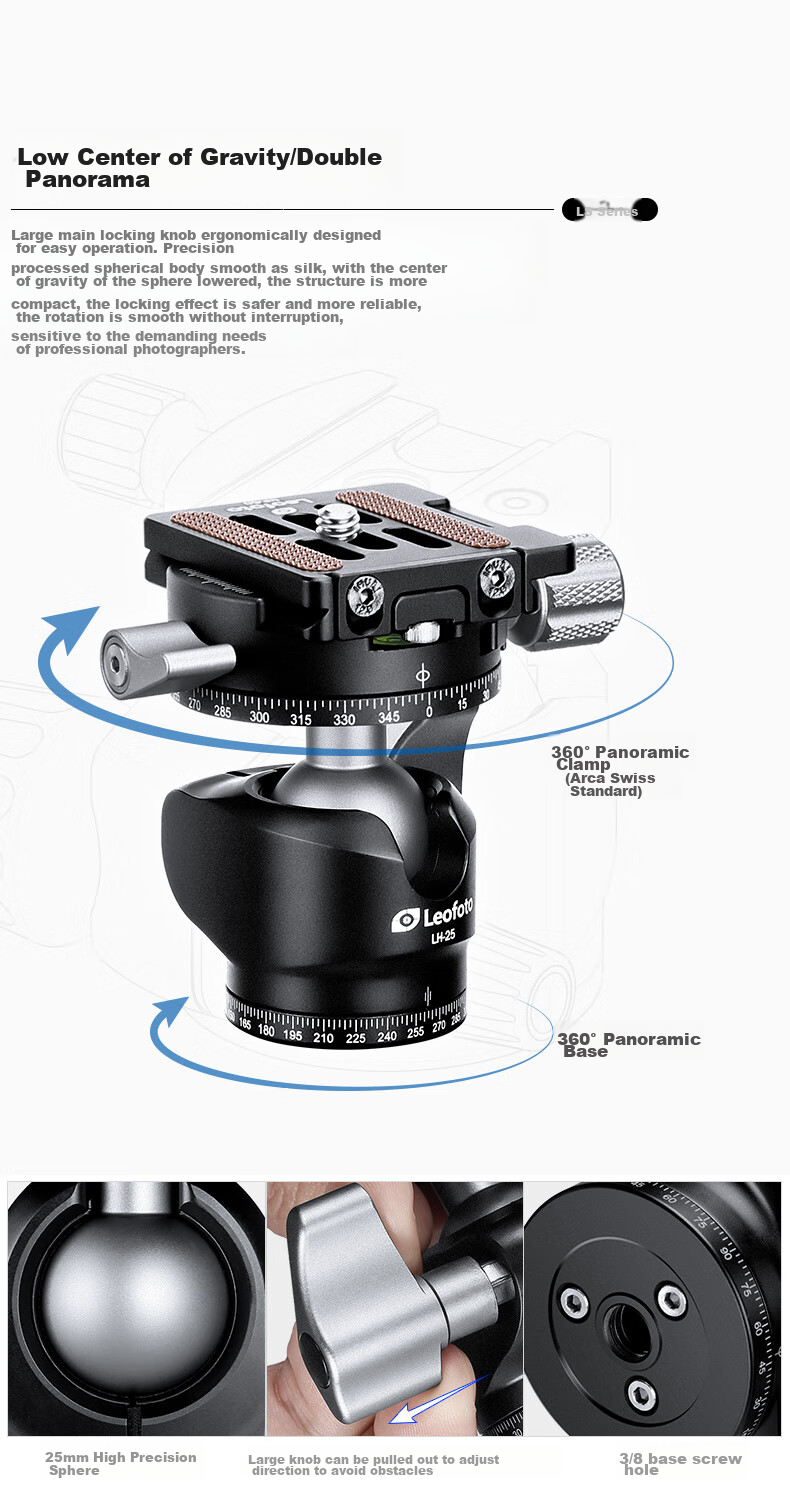 Leofoto Tripod, Carbon Fiber Phone Stand, Canon Nikon Sony Camera Lens Photography And Videography Tripod with Ball Head Kit LS-225C+LH 12