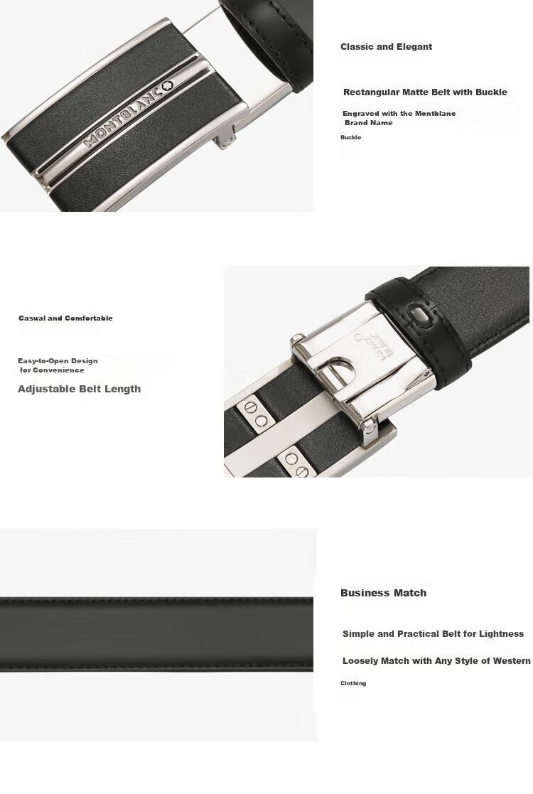 MONTBLANC MONTBLANC Leather Buckle Automatic Buckle Black Single-Sided Belt, 3cm, 118421, Mid-Autumn Festival Gift 9