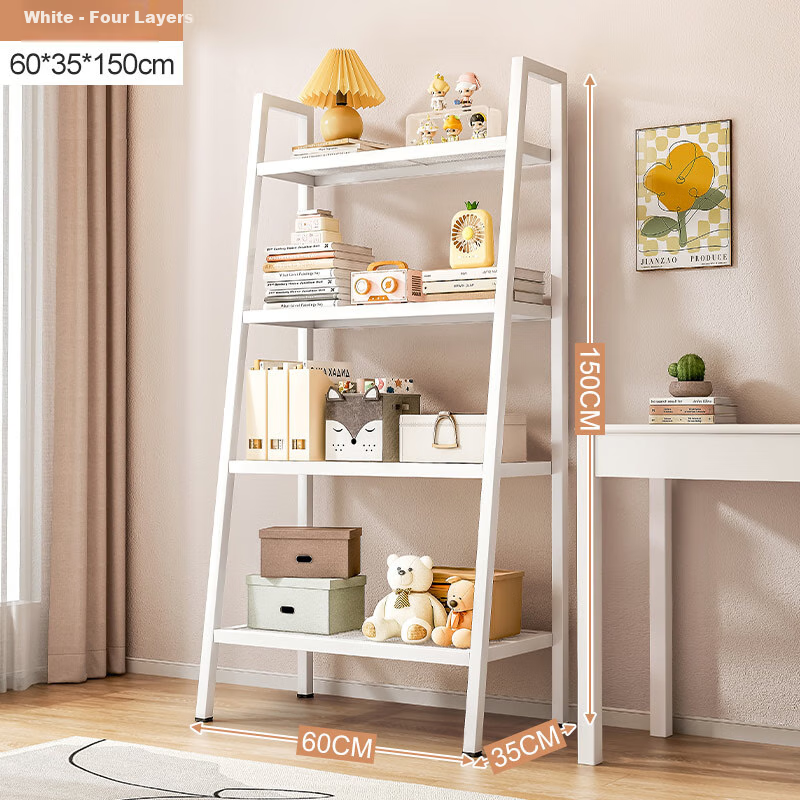Shunyou Floor Storage Rack, Multi-Tier Iron Art Organizer Shelf for Living Room And Kitchen, Trapezoidal Design, Four Layers, White, SY-627