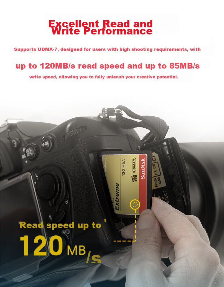 Sandisk 64GB CF (CompactFlash) Memory Card UDMA-7 Extreme Pro Storage Card Read Speed 120MB/s Write Speed 85MB/s DSLR Camera Memory Card 5