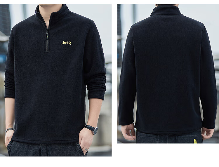 JEEP Men's Sweatshirt, Loose-Fitting Long-Sleeve T-Shirt for Autumn And Winter, Fleece-Lined Thick Casual Clothing for Men, Black, Size M 23