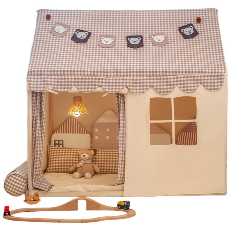Little Dove Children's Tent Indoor Playhouse/ins Princess Room for Boys And Girls, Khaki Plaid (Pillow Not Included)