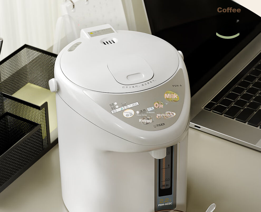TIGER Electric Kettle, Smart Timer with 3 Temperature Settings, Anti-Drip Electric Kettle PDH-A22C 2.2L Electric Kettle Camel Color CU 11