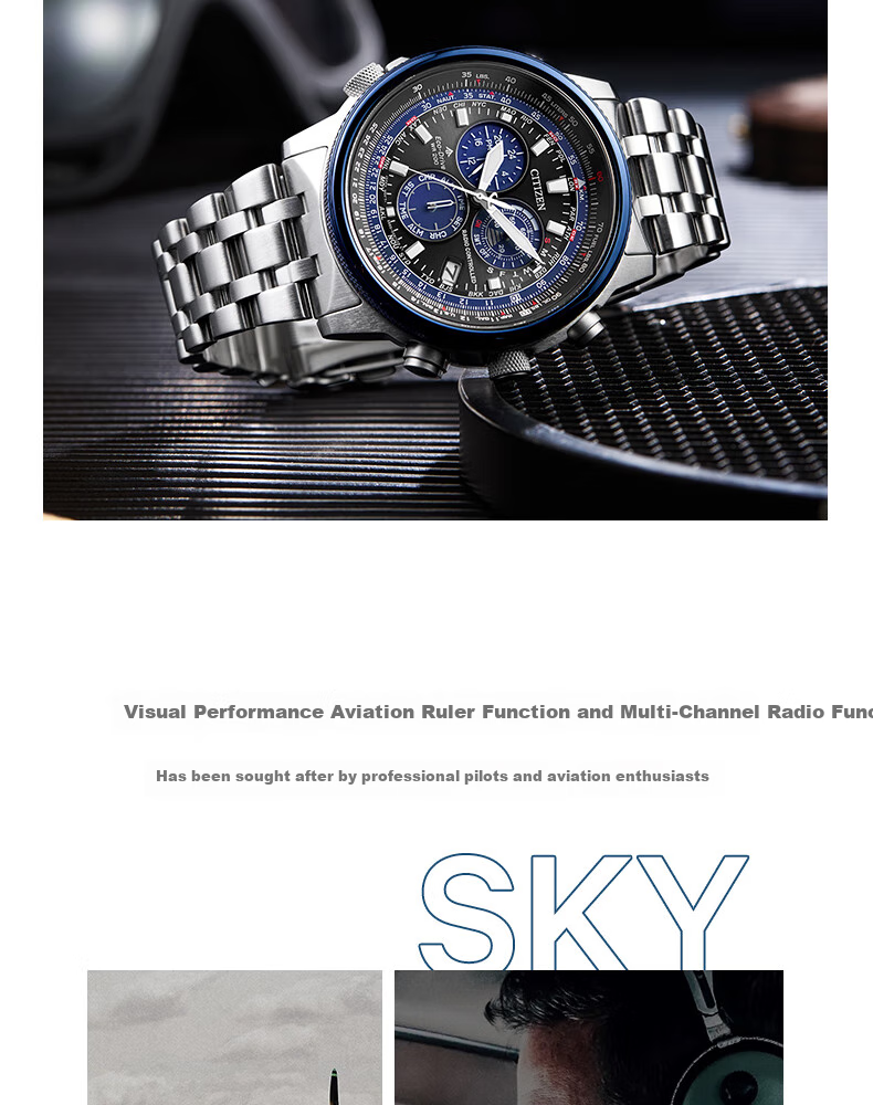 CITIZEN Watch for Men, Japanese And Korean Style, Eco-Drive, Radio-Controlled, Three-Dial Blue, Fashionable Business Style, Gift for Boyfriend, CB5866-55E 3
