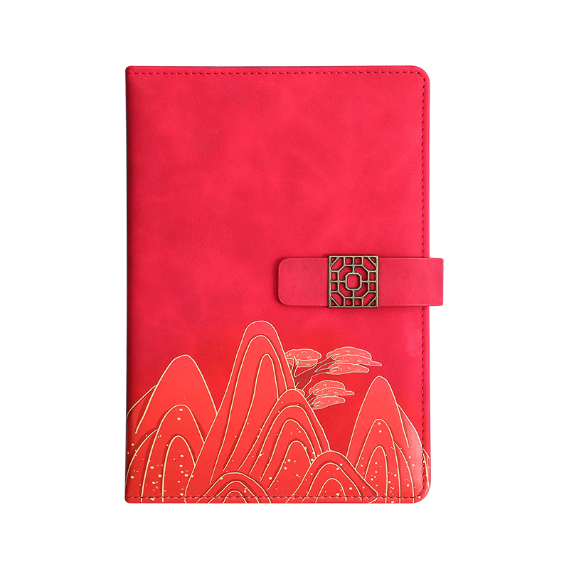 Jiaranheng National Trend Notebook A5, High-Quality Business Office Stationery, Landscape Painting Clasp Writing Journal, Artistic High-End Exquisite Diary, Customizable, China Red