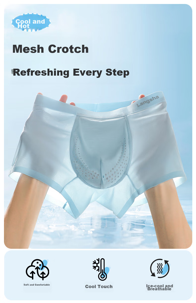 LangSha Children's Underwear, Boys' Boxer Briefs, Summer Ice Silk Thin Style, Youth Four-Corner Mesh Antibacterial Seamless Underpants, Size 165 6