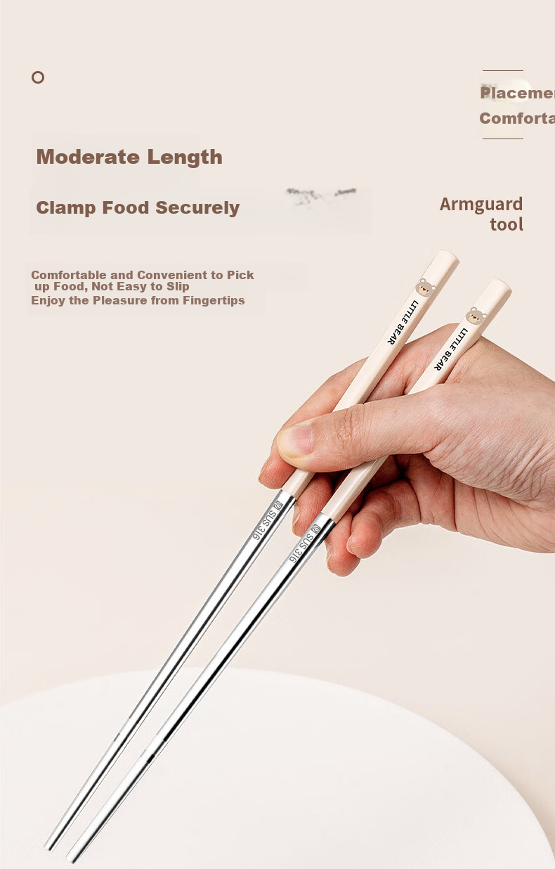 GuofengG 316 Stainless Steel Chopsticks, Non-Slip Heat-Resistant Anti-Mold Household Public Chopsticks Cartoon Tableware Bear Chopsticks 5 Pairs Set 6