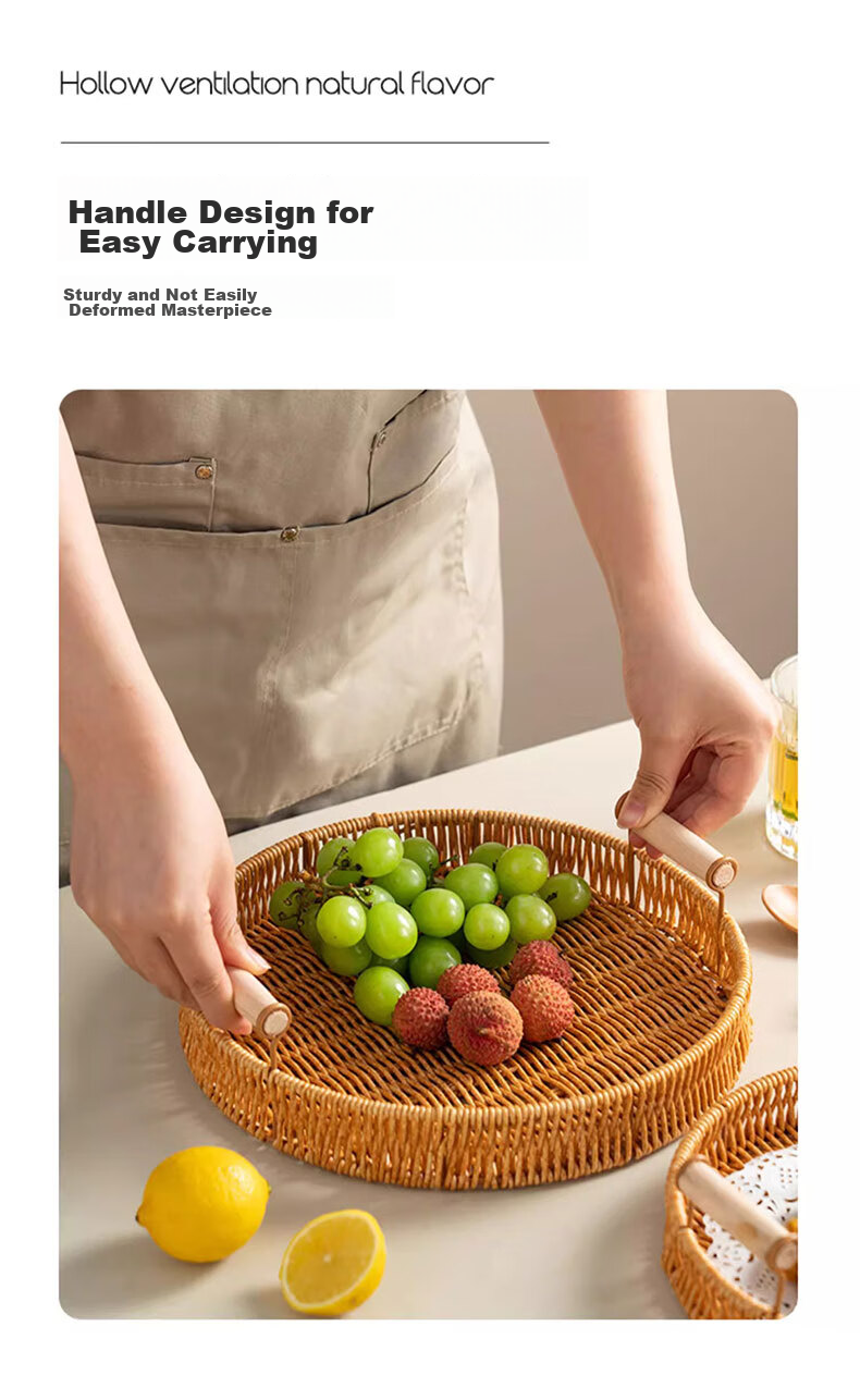 JIWUSENLIN Woven Bamboo Tray, Picnic Chinese Snack Plate, Deep-Fried Dish, Fruit Plate, Snack Plate, Dried Fruit Plate, Appetizer Plate, Fruit Plate 4