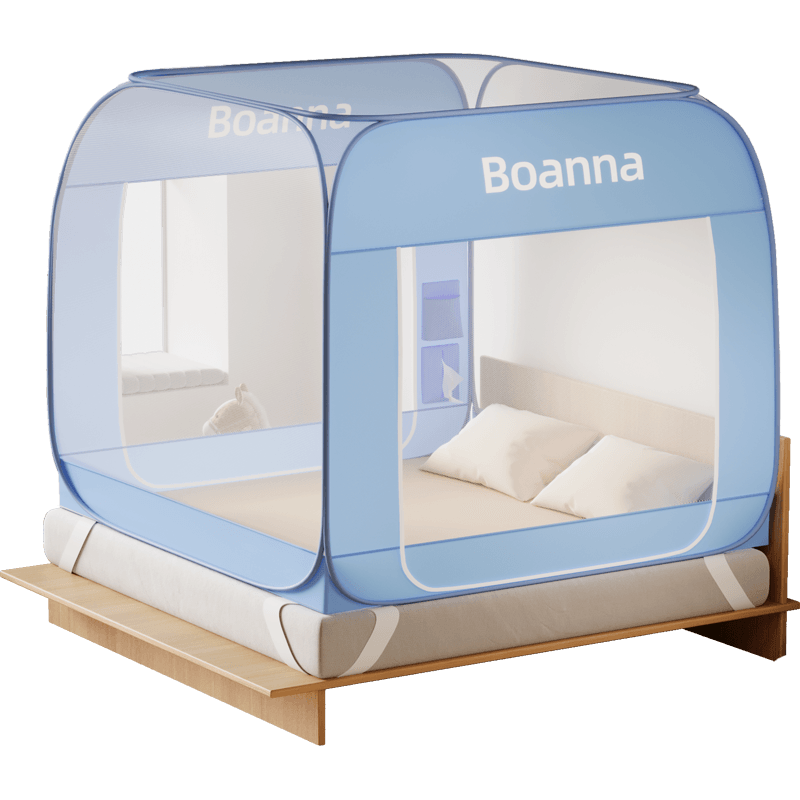 Cottonfaith Class A Home Installation-Free Baby Anti-Fall Mosquito Net Yurt Mosquito Net Frame Double Door 1.5x2 Meters [Foldable]
