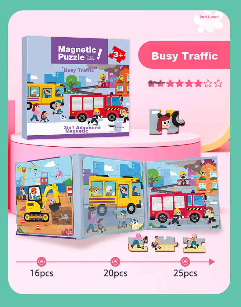 Dayanxiaowa Children's Magnetic Puzzle, for Ages 3-6, Baby Magnetic Puzzle for Ages 2-4, Early Education Toy, Educational Gift for Boys And Girls, Car-Themed Toy 2