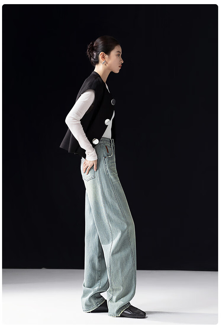Dme [Stylish Companion] Spring And Autumn Loose Slat-Shaped Semicircular Line Slimming Jeans for Wome 18