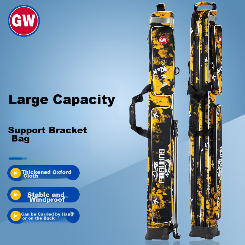 GW Fishing Tackle Bag, Water Color Liangchen Rod Bag, 1.26 Meters Double-Layer Fishing Rod Bag, Big Belly Bag, Sea Rod Bag, Rock Fishing Rod Bag, Lure Bag, Fishing Tackle Supplies, Angling Accessories