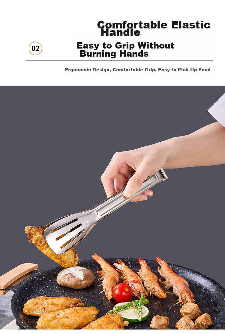 Suncojia 304 Stainless Steel Steak Tongs, Multifunctional Food Tongs, Barbecue Tongs, Kitchen Bread Food Tongs, Baking Tools 4