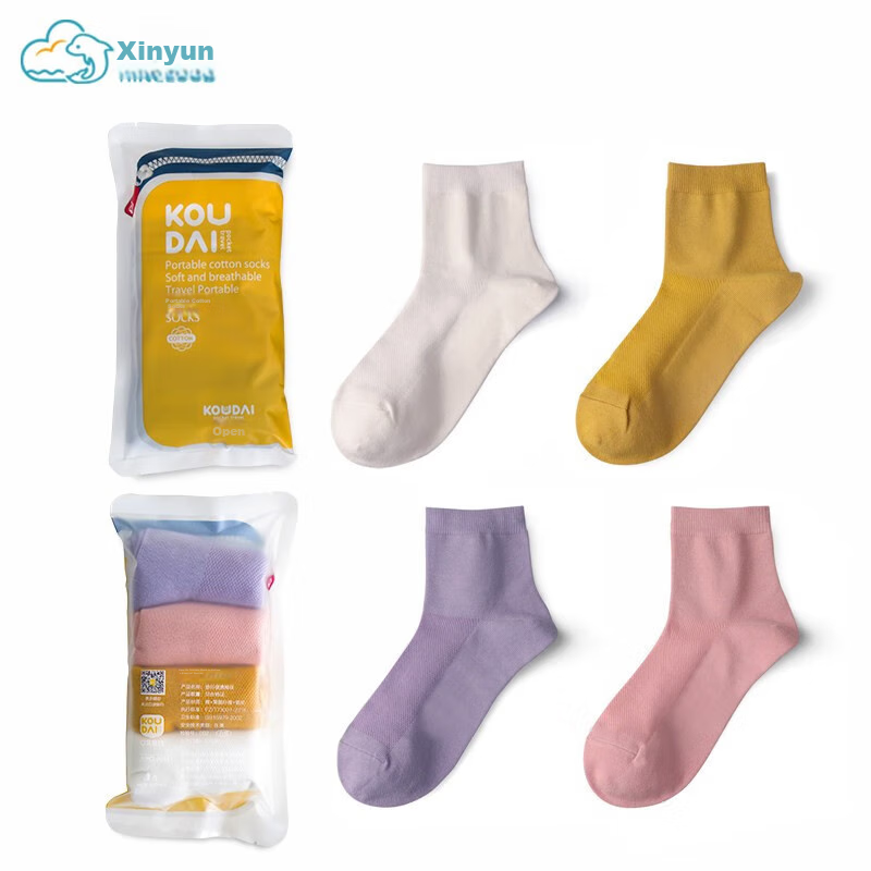 HINCLOUD Disposable Socks for Women, Cotton Breathable Sports Socks, Travel And Tourism Mid-Calf Socks, 4 Pairs