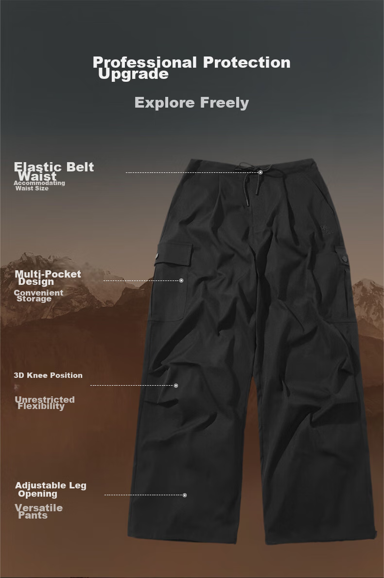 CAMEL Functional Cargo Parachute Pants, Unisex Drawstring Wide-Leg Trousers, 733CAYL6016C, Charcoal Gray, Size S 4