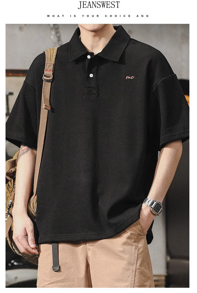 Jeanswest American Vintage Polo Shirt Men Summer Simple Heavyweight Loose Fit Plus Size Short Sleeve Top 23