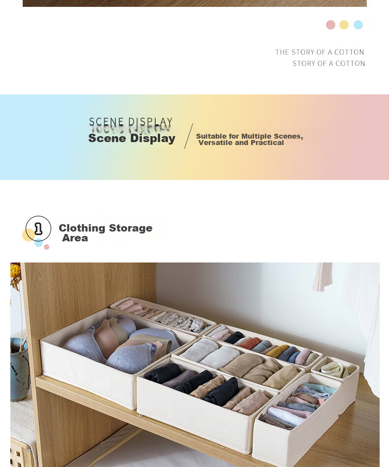 Jicang Wardrobe Storage Box, Home Fabric Drawer-Style Divided Storage, Underwear Organizer Box for Lingerie And Socks, Large Size 6