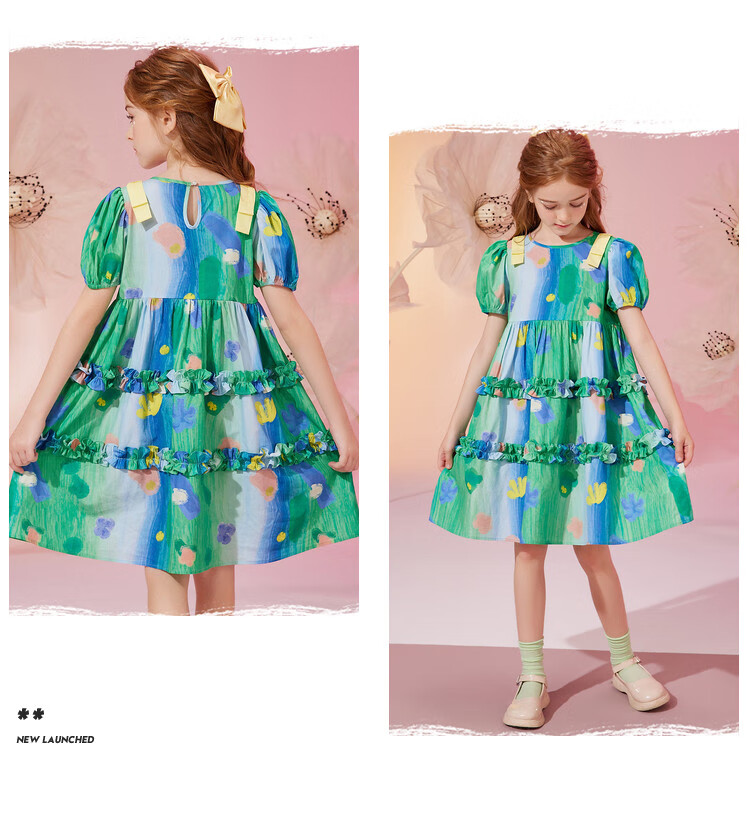 ASK JUNIOR Pure Cotton Girls' Dress, Summer Thin Style, Children's Tie-Dye All-Over Print Indian Princess Dress, Size 160 8