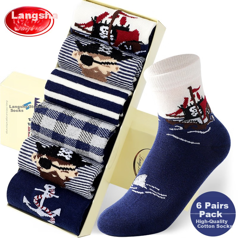 LangSha Children's Socks for Boys, Spring And Summer Cotton Socks, Comfortable Breathable Casual Sports Socks for Boys, Small to Big Kids Mid-Calf Socks