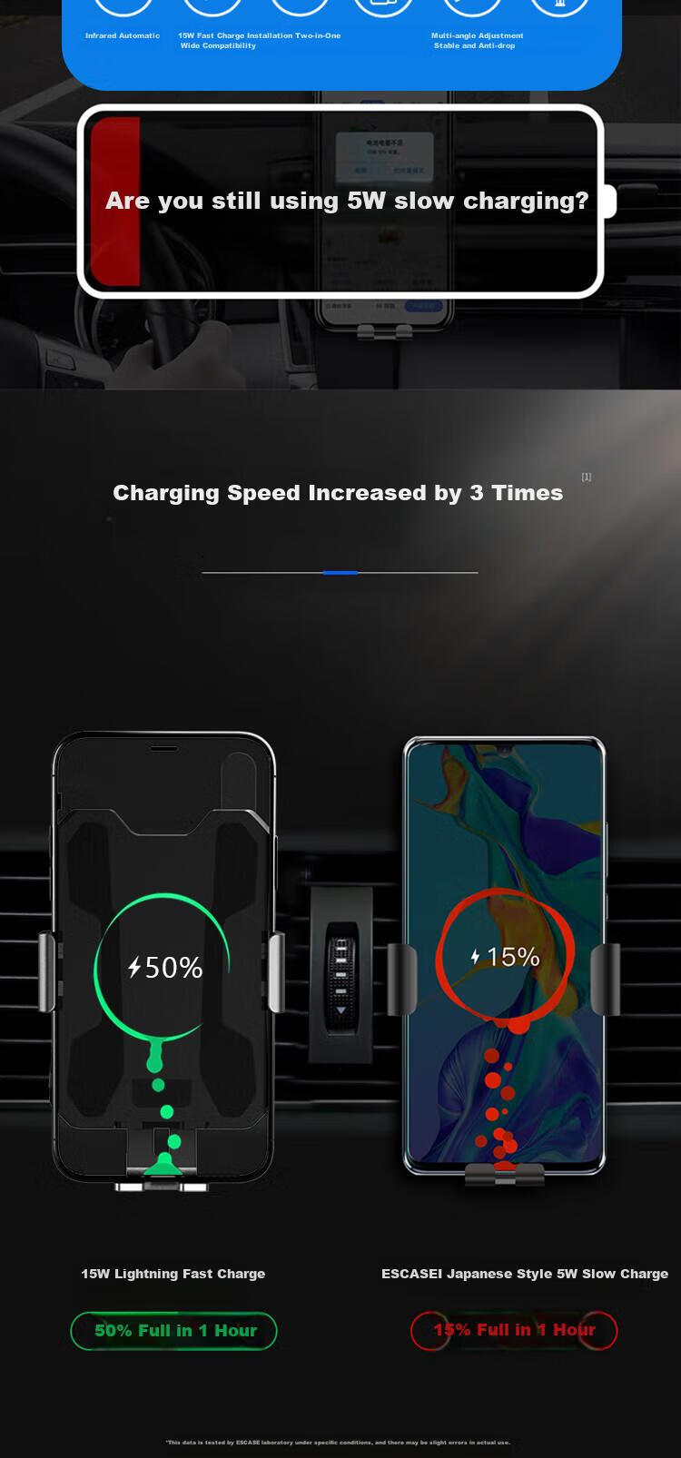 ESCASE Car Wireless Charging Dock, Fast Charging Car Air Vent Mount, Compatible with Apple 15 And Xiaomi 14 Phones 2