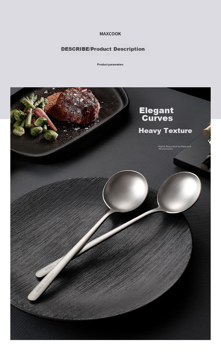 MAXCOOK Pure Titanium Soup Ladle And Spoon, Flat Bottom Large Serving Spoon Round Bottom Dining Spoon Rice Spoon MCCU1792 4