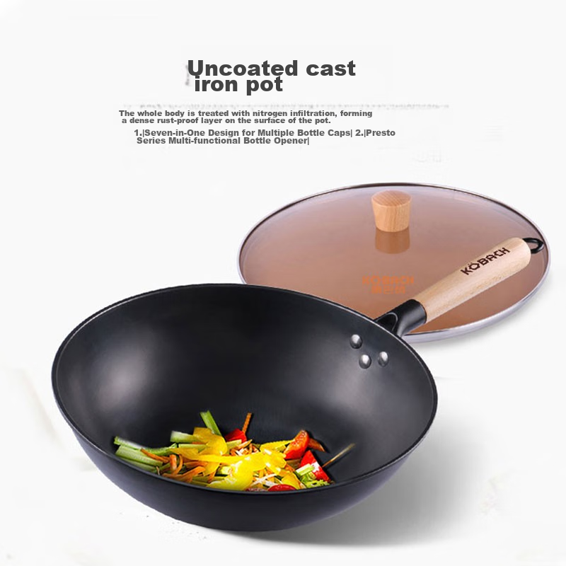 KBH Wok, Low Smoke, No Coating, Pure Iron Pan, Traditional Iron Wok, Compatible with Induction And Gas Stoves, 32cm