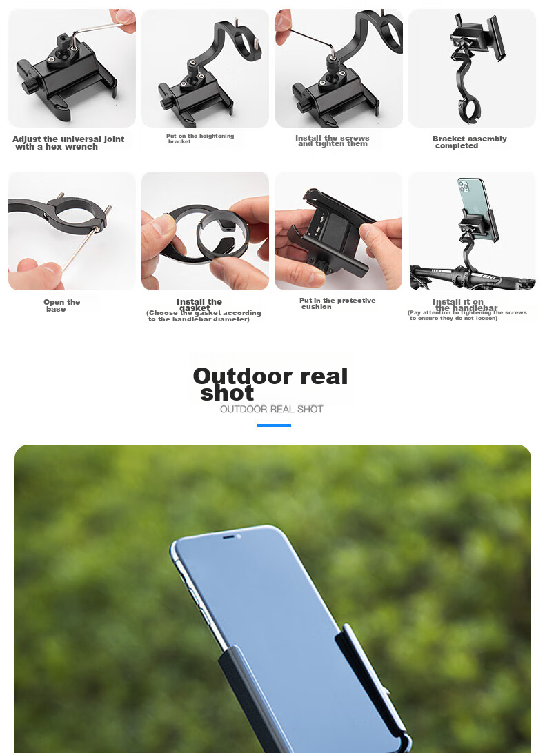Move Iron Bicycle Phone Holder, Electric Motorcycle Phone Mount, Fixed Riding Navigation Bracket, Heightened Handlebar Style, Black 12