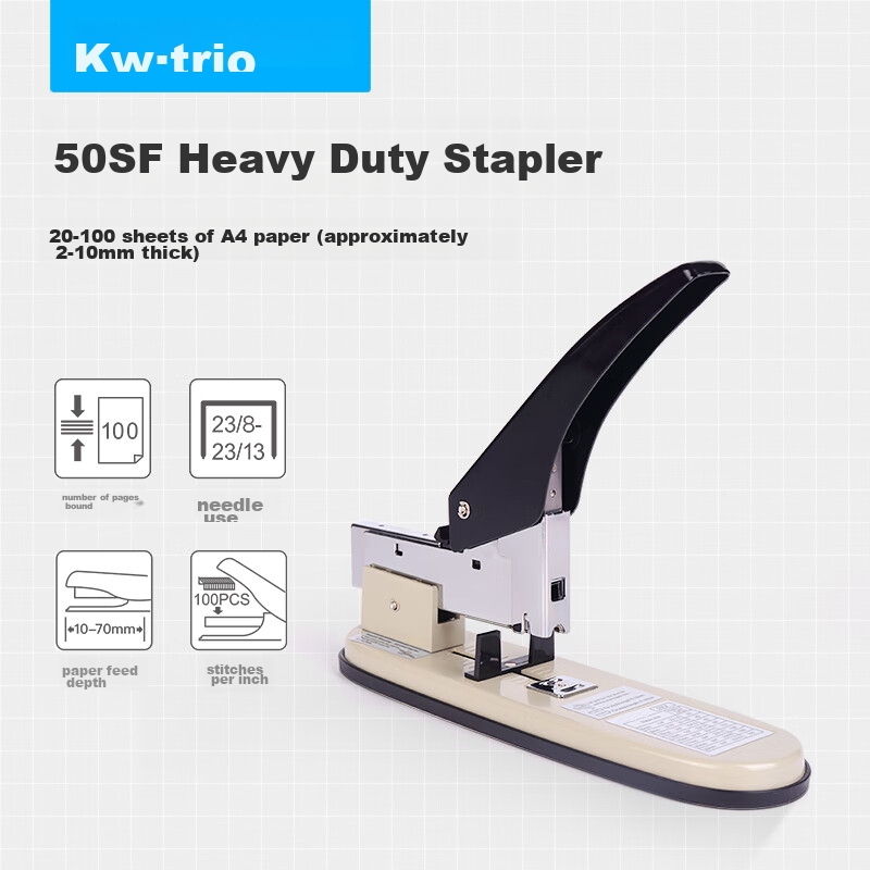 KW-Trio Heavy-Duty Stapler, Large Capacity Office Stapler, Thickened 23 Series, Can Staple up to 100 Pages
