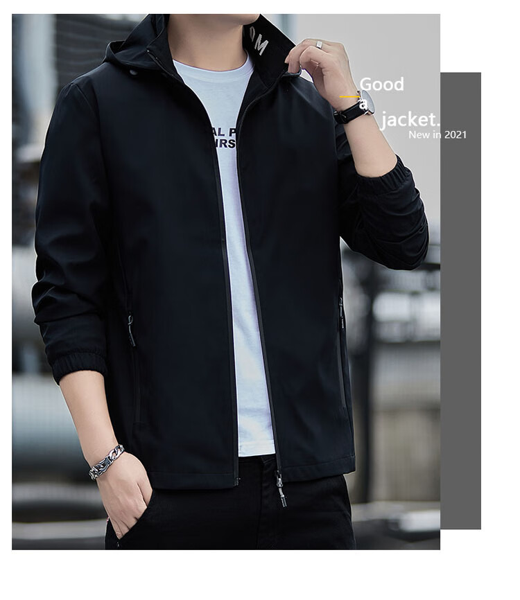 TUCANO Men's Jacket, Spring And Autumn Hooded Coat, Men's Business Casual Loose Outdoor Windbreaker, Blue, 2XL 11