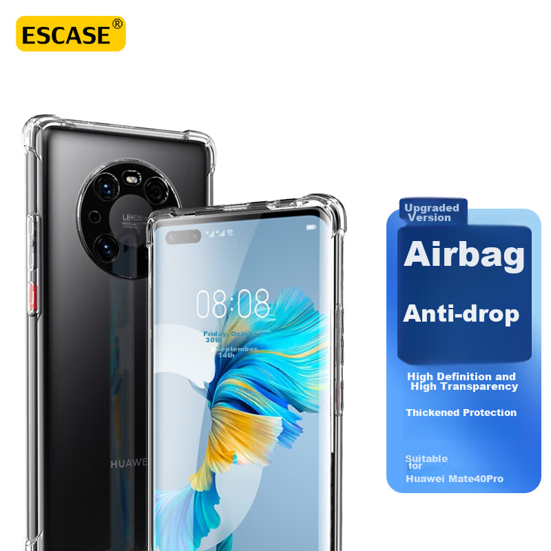Противоударный чехол ESCAPE с полным покрытием и воздушной подушкой для Huawei Mate40 Pro/40E Pro (с отверстием для шнурка), обновленная прозрачная белая версия серии ES-Ip9