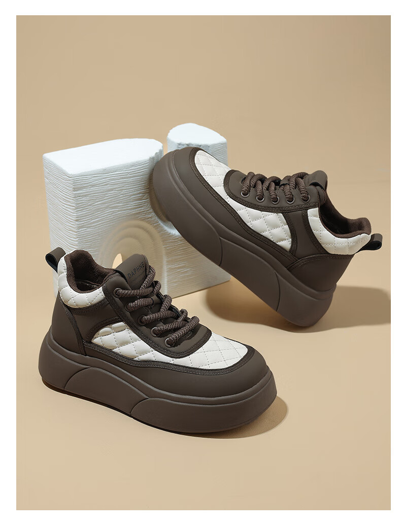 DAPHNE Women's Casual Thick-Soled High-Top Sneakers Fleece-Lined Warm Cotton Shoes 4023607057 Plush Brown Size 37 9