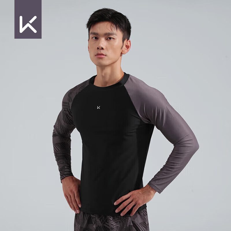 Keep Men's Long-Sleeve Swimsuit, Professional Quick-Dry Anti-Embarrassment Hot Spring Surfing Suit Swimming Gear, Long-Sleeve Printed, Size M