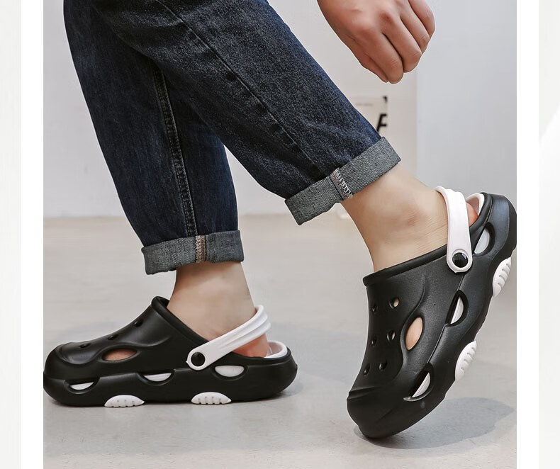Huameijianbu Men's Outdoor Quiet Thick-Soled Non-Slip Beach Sandals with Perforated Design, HM2426 White And Black, Size 40-41 27